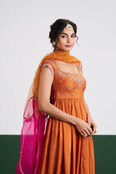 Minnie Dress with Dupatta- Rust